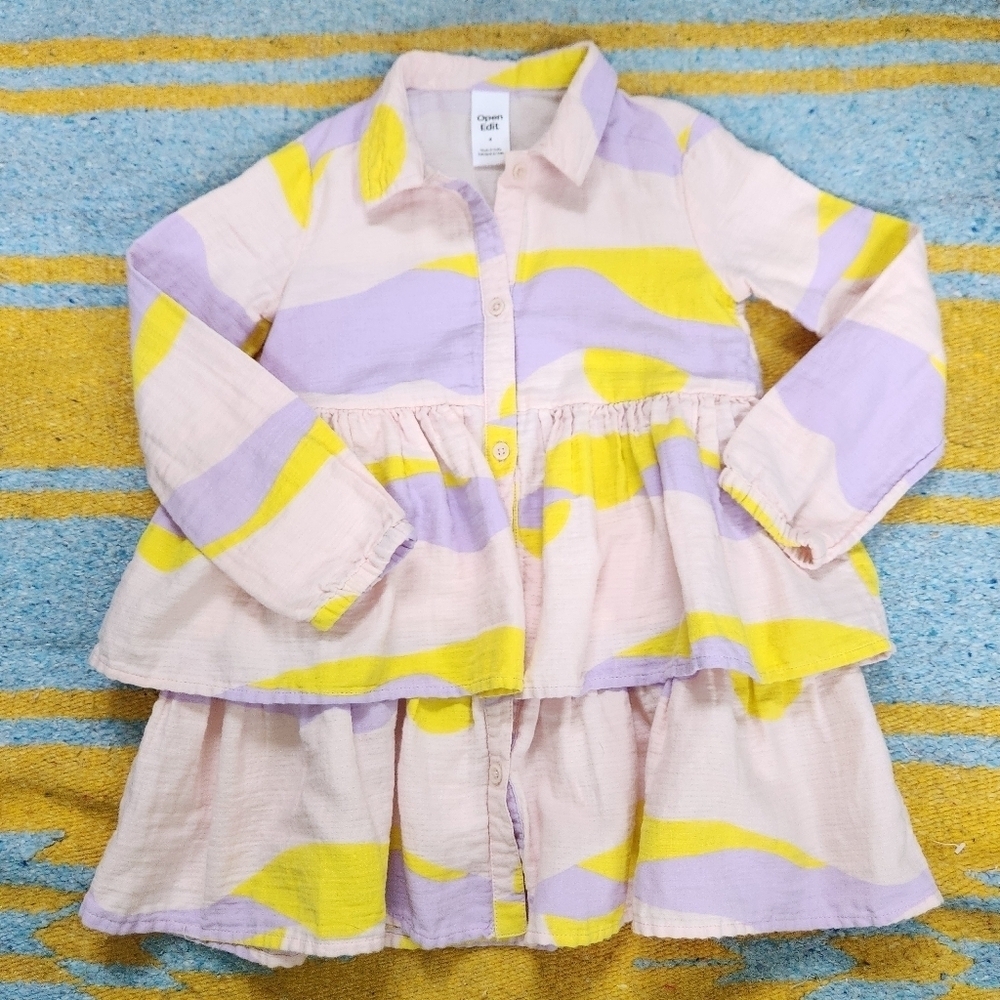 Open Edit Girls Cotton Ruffle Spring Dress Size 4